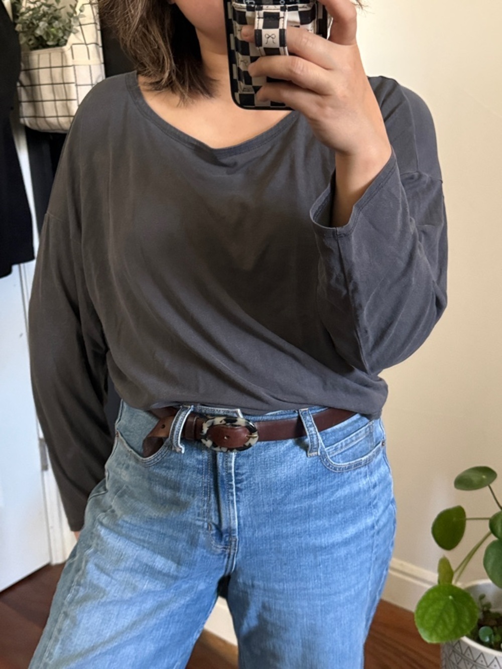 Eileen Fisher Fine Jersey Boxy Round Neck Top. Size M